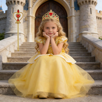 Kids Belle Elegant Costume Girls Halloween Princess Cosplay Party Mesh Dress Children Birthday Clothes Carnival Luxury Ball Gown