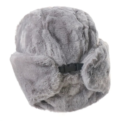 Winter Women Soviet Badge Bomber Hat Warm Faux Rabbit Fur Pilot Ushanka Windproof Thermal Earflap Hats For Men Ski Caps