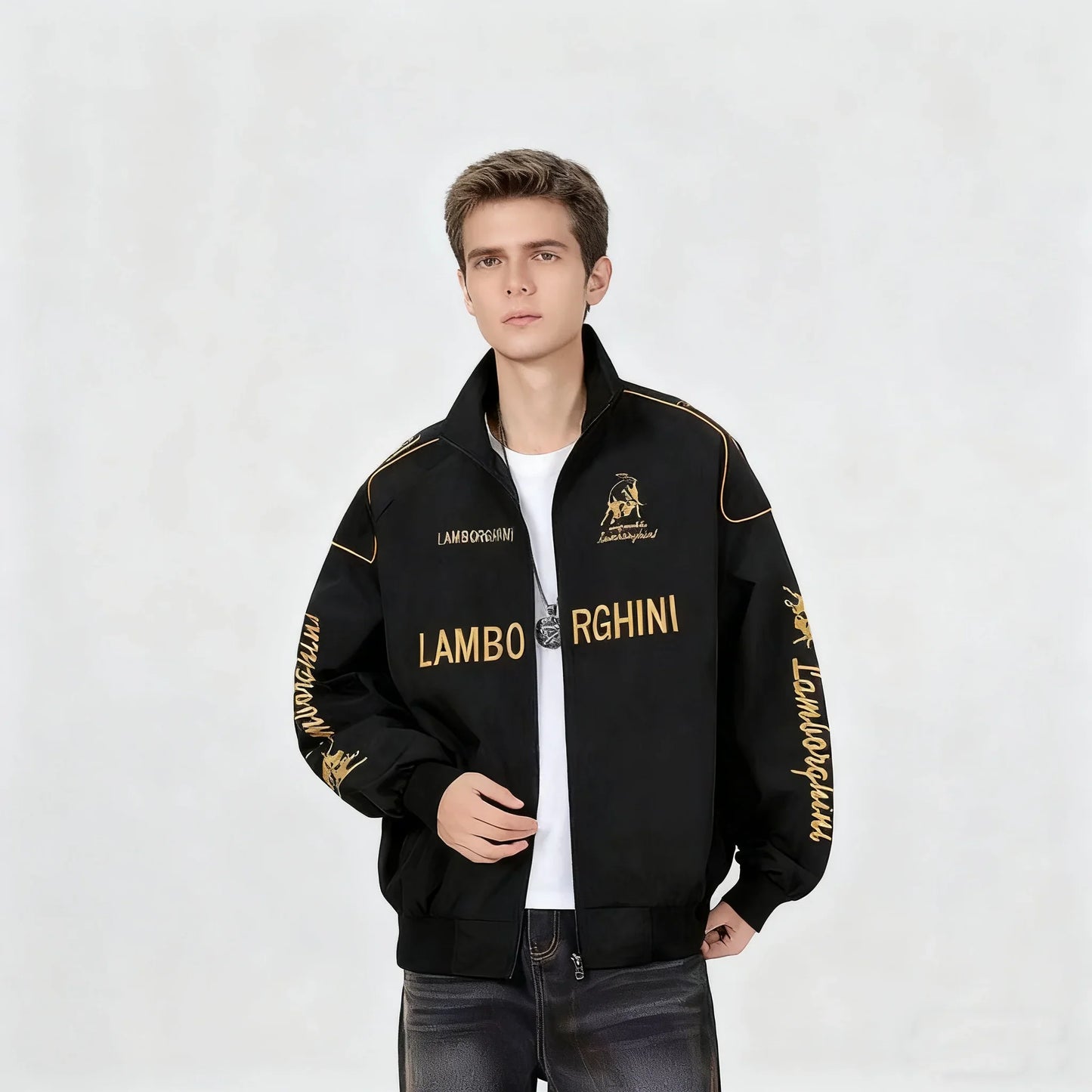Spring Autumn Thin Racing Embroidered Motorcycle Jacket Cycling Suit Casual Sport Jacket For Lamborghini URUS Huracan Aventador