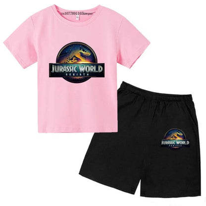 Jurassic World 4 Kids Summer Casual Breathable O-neck Tees+Pants 2pcs Sportsuits 2-13 Years Boys Girls Children Top Outfits Sets