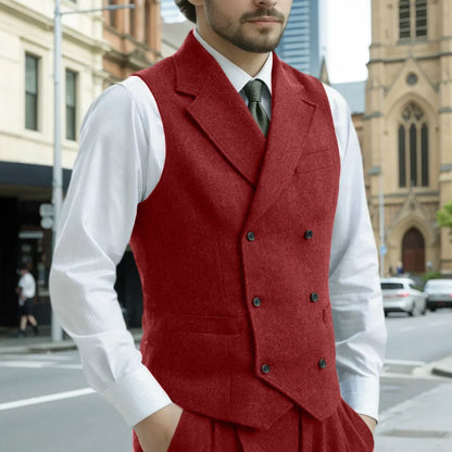 Men Vest Army Green Herringbone Double Button With Lapel Waistcoat For Wedding Business Office Work Daily Casual Men Suit Vest