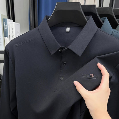 Original Design Men's Polo Shirt Lapel Long Sleeve T-Shirt Autumn New Letter Print Wrinkle-Free Fashion Business Casual Menswear