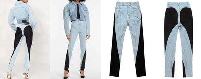 Jeans Women Pencil Pants 2023 Fashion High Waist Contract Color Patchwork Split Long Denim Pants Elastic Skinny Trousers