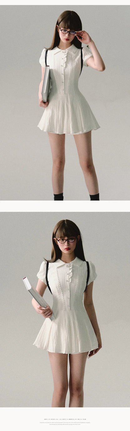 High Quality Dress A-line Elegant Sexy Lace Short Sleeved Shirt Skirt Commuting College Style Decoration Retro Dress Vestido Y2k