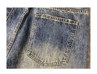 Autumn American Casual Ruffian Handsome Washed Retro Tooling Jeans Men's Straight Loose High Street Tapered Pants Tide