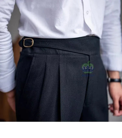 Classics Italian Naples Style White Men's Suit Pants Men High Waisted Straight Fit Work Formal British Business Brand Trousers