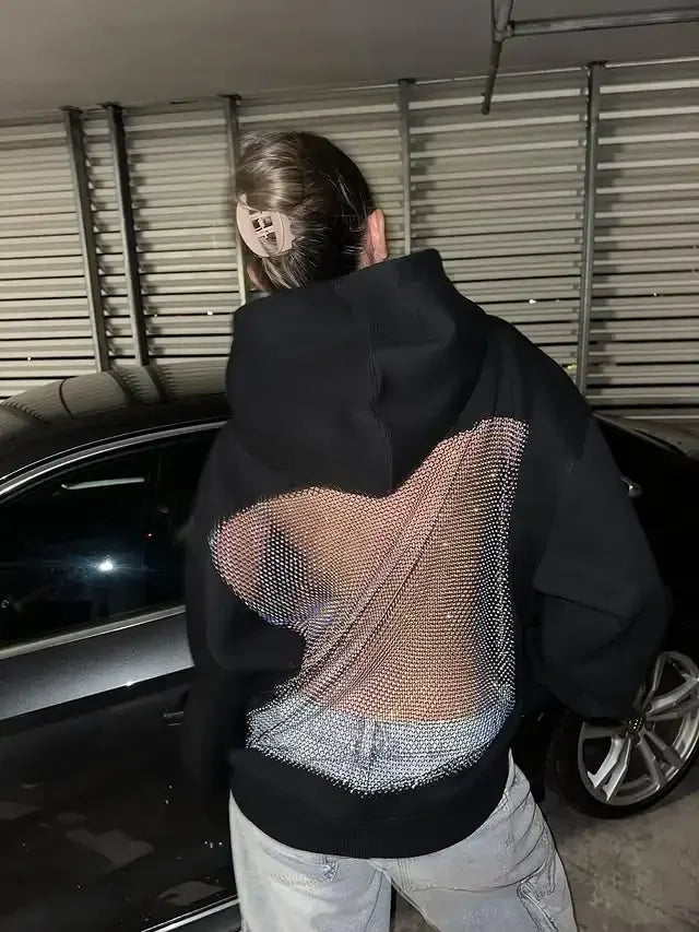 Women Transparent Mesh Hoodie Fashion Hollow Pullover Lightweight Long Sleeve Sweatshirt for Daily and Streetwear Style