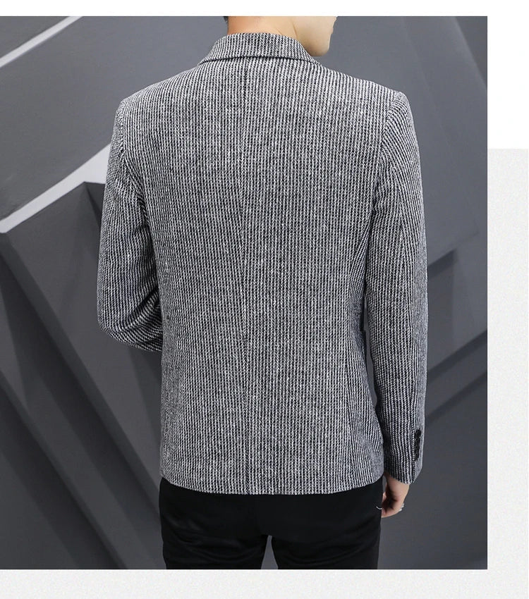 Blazer New Men's Fashion Business Vertical Strip Gentleman Slim Wool Shopping Outdoor Performance Wedding Banquet Casual Blazer