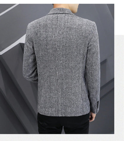 Blazer New Men's Fashion Business Vertical Strip Gentleman Slim Wool Shopping Outdoor Performance Wedding Banquet Casual Blazer