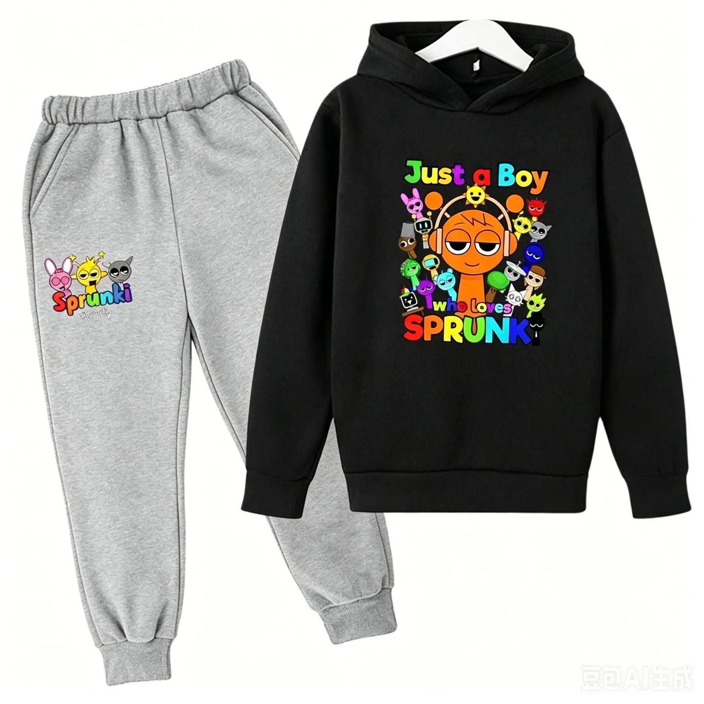 Sprunki Kids Clothes Hoodie+pants Age 2-12 Boy Girl Incredibox Anime Figures Sweatshirt Spring Autumn Pullover for Children Sets