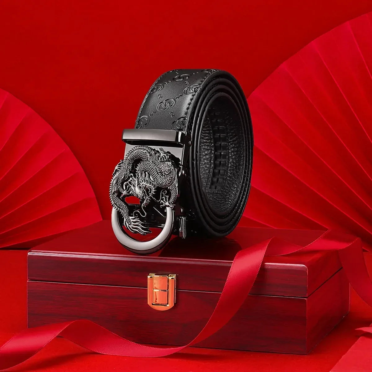 Men's Genuine Leather Belt - Adjustable Automatic Ratchet Buckle for Business Suits, Casual Wear & Everyday Office Style