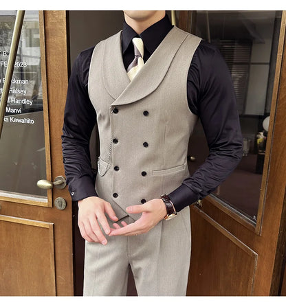 (1 Pcs Vest）2024 Latest Style Design Double Breasted Men Suit Vests Formal Groom Wedding Social Slim Fit Sleeveless Vest Coats