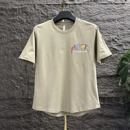 Summer Elegant Fashion Harajuku Slim Fit Ropa Hombre Loose Casual All Match Tshirts O Neck Insert Printed Short Sleeve T-shirts