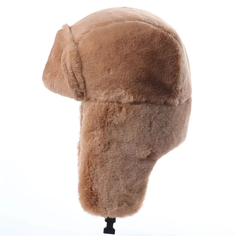 Winter Women Soviet Badge Bomber Hat Warm Faux Rabbit Fur Pilot Ushanka Windproof Thermal Earflap Hats For Men Ski Caps