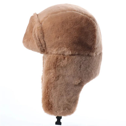 Winter Women Soviet Badge Bomber Hat Warm Faux Rabbit Fur Pilot Ushanka Windproof Thermal Earflap Hats For Men Ski Caps