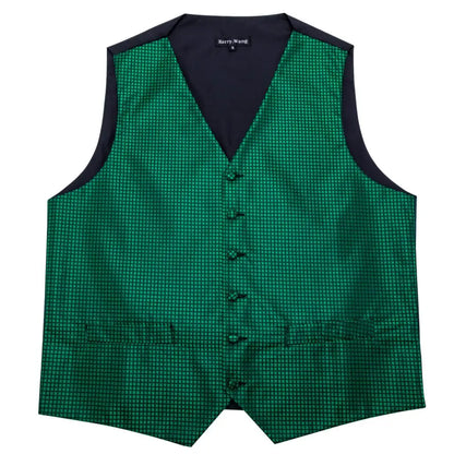 Green Suit Vest Men Paisley Waistcoat Plaid Silk Tie Handkerchief Cufflinks for Wedding Summer Vests Tuxedo MJ-2004 Barry.Wang