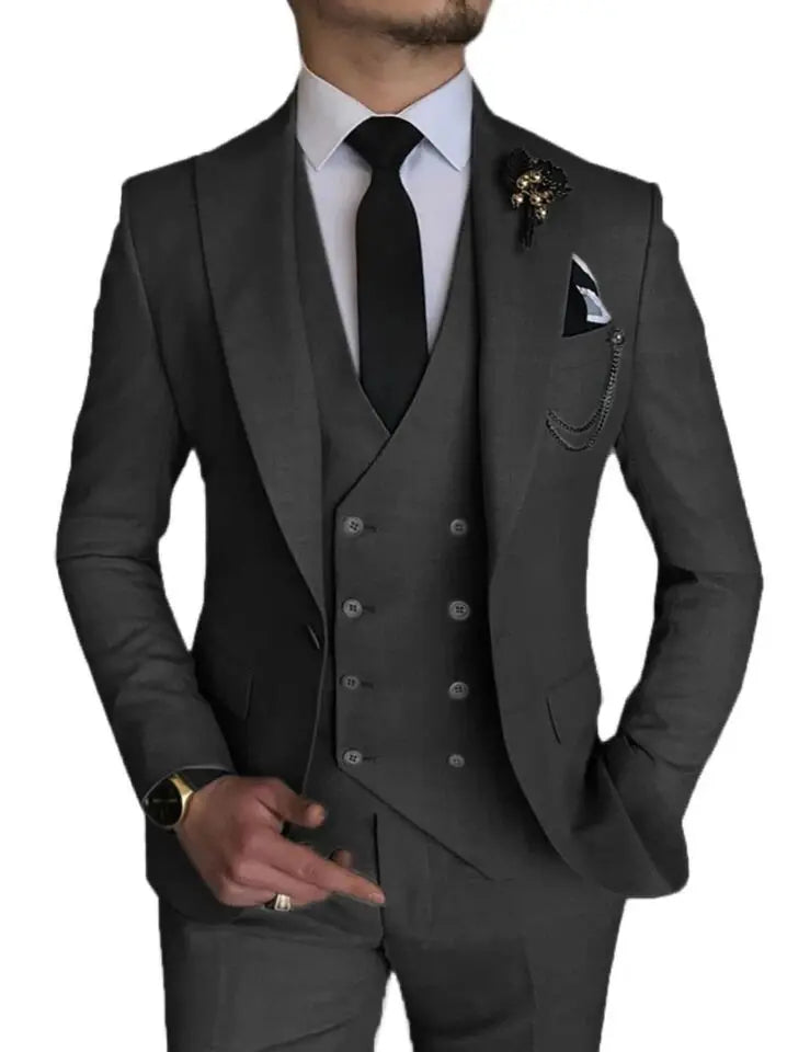 Dark Blue Slim Fit 3 Piece Wedding Suits for Men Best Man Groom Tuxedos Smart Casual Prom Party Business Costume Homme Male Set