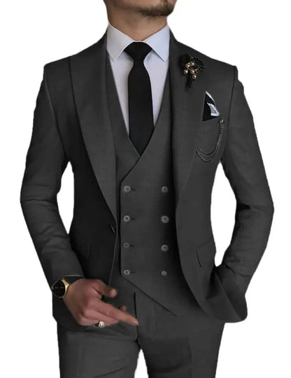 Dark Blue Slim Fit 3 Piece Wedding Suits for Men Best Man Groom Tuxedos Smart Casual Prom Party Business Costume Homme Male Set