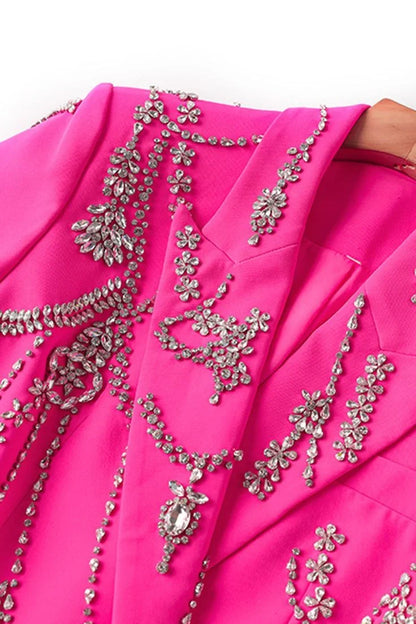 New Style Fuchsia Elegant Women's Suits Peak Lapel Double Breasted One Piece Suit Blazer Wedding Prom Party Jacket Customized
