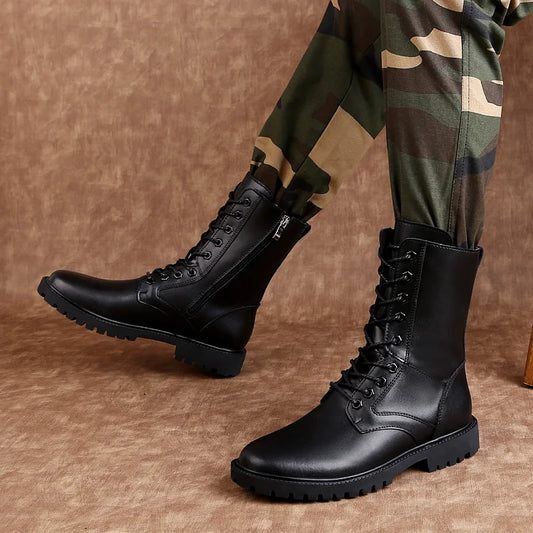 Fashion High Quality Business Boots Mens Winter Genuine Leather Outdoor Motorcycle Boots Male Lace-up Men's High Top Sneakers