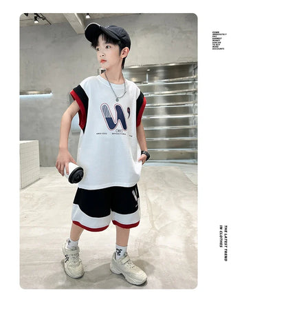 Children Summer Clothing Top and Bottom Set For Boys Cotton Clothes Suit Outfit Suit Kids Sleeveless T-shirt Shorts Tracksuit