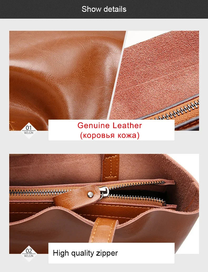 2024 Office Hand Shoulder Bags For Women Tote Cow Leather Bag Ladies Genuine Leather Handbags Big Women Bag Large Vintage Female