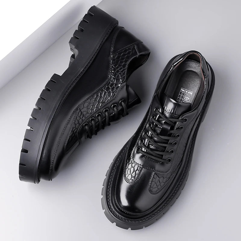 Retro Brown Men's Banquet Leather Shoes Thick Soled Wear-resistant Work Shoes2025 Classic Brand Men's Business Dress Shoes
