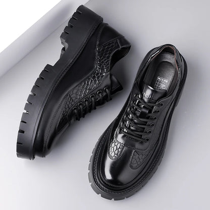 Retro Brown Men's Banquet Leather Shoes Thick Soled Wear-resistant Work Shoes2025 Classic Brand Men's Business Dress Shoes