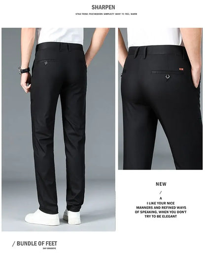 Bamboo Fiber Business Straight Pants Men's Summer Thin Classic Design Office Dress Breathable Casual Formal Trouser Man Clothes