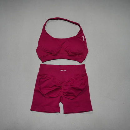 Women's Fashion 2 Piece Sports Set Lace Up Sports Bra Seamless Shorts Leggings Yoga Gym Fitness Running Tracksuit