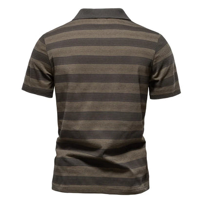 2025 New Summer Striped V Neck Cotton Polo Shirts for Men Breathable Short Sleeve Casual Knit Shirts Comfort Fit