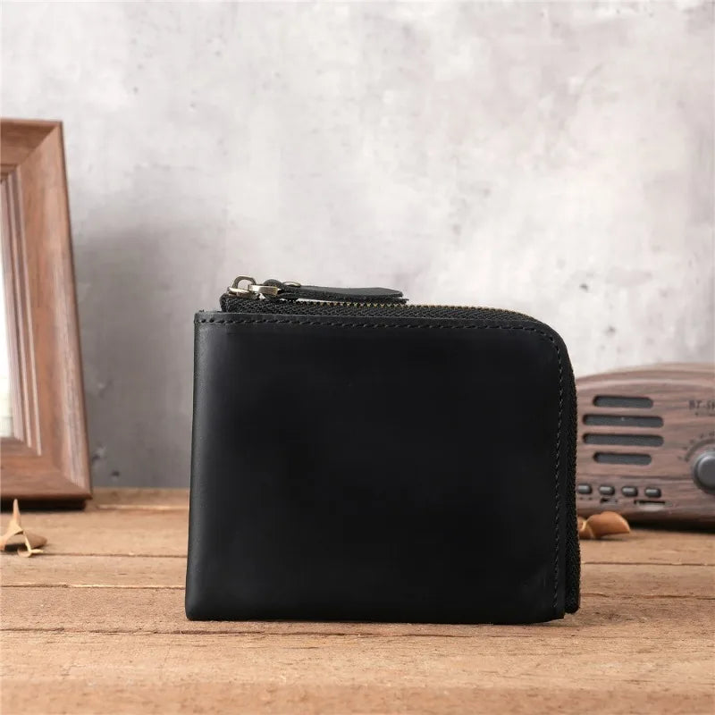 Men Genuine Leather Zipper Wallet Simple Card Holder Bag Business Wallet Portable First Layer Cowhide Coin Purse