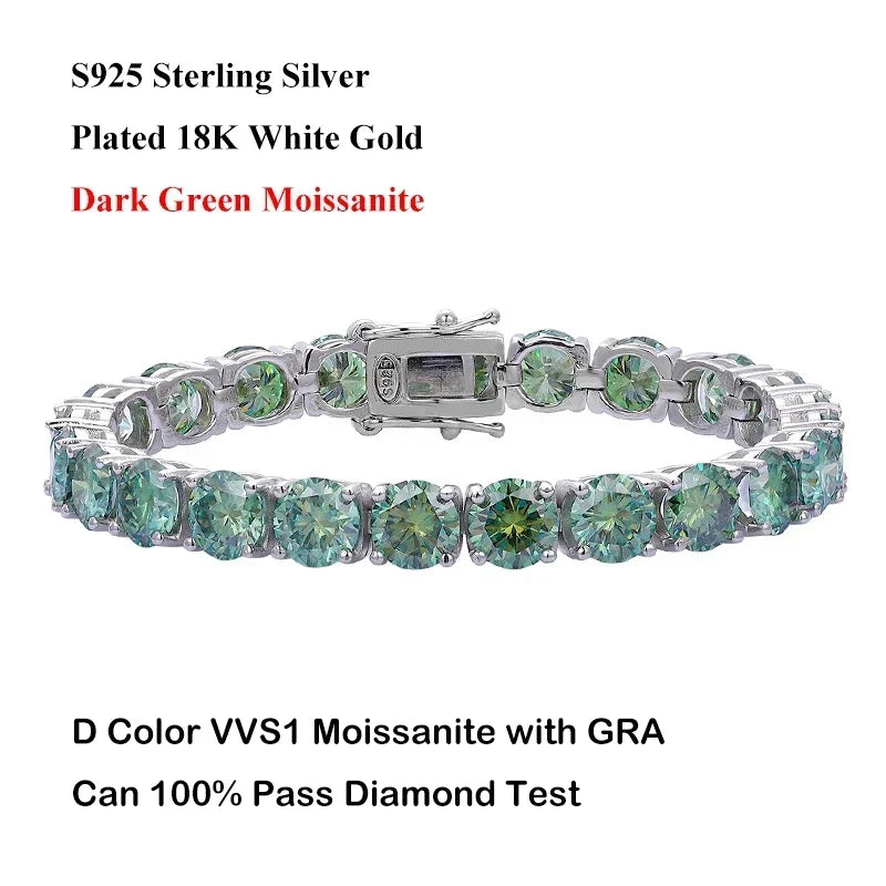Luxury Real 3/4/5/6.5MM Full Champagne Blue Green Moissanite Tennis Bracelet for Men Women S925 All Red Diamond Bracelets