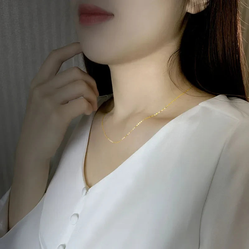 Real 18K yellow Gold Chopin Chain Necklace Au750 Fine Jewelry Wedding For Female Wedding Gift X269 22-9-14