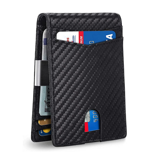 Portefeuille en cuir RFID court pour hommes, fibre de carbone, porte-cartes mince, portefeuille minimaliste noir pour hommes, cadeaux de fête des pères