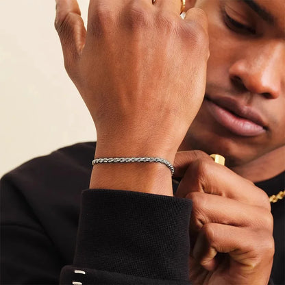 New Water Ripple Rock Hip-hop Bracelets for Men Twisted Chain 100% Real S925 Silver Fine Jewerly Party Wedding Gifts