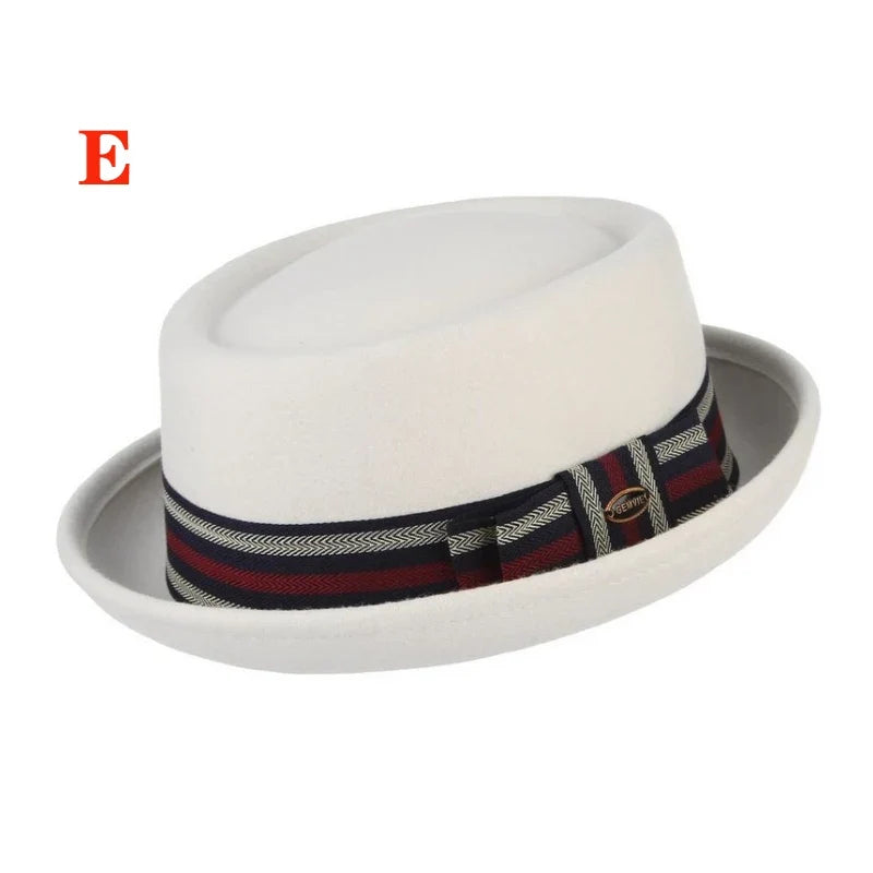100% Wool Pork Pie Fedora Hat for Women Men Autumn Winter Felt Curved Brim Porkpie Hat