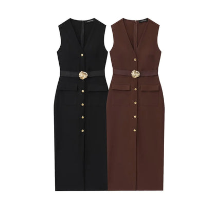 Black Elegant Party Midi Dresses 2026 Women's Summer Sleeveless Long Dresses Fashion Casual Vintage Evening Party Dress  ﻿