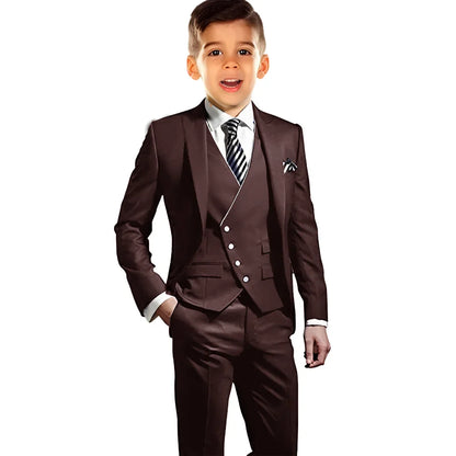 Boys Elegant Peak Lapel Suit Set 3 Pieces Birthday Party Outfit,Autumn Long Sleeve Tuxedo Wedding Guest Clothes,Plus Size Suits