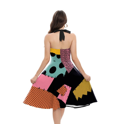Halloween Nightmare Christmas Sally Dress Spaghetti Strap Women's Sexy Backless Dresses Patchwork Vestidos