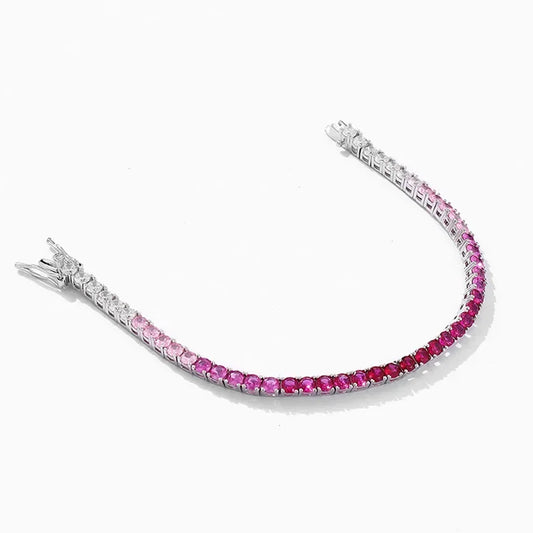 Bracelet de tennis original 2024 entièrement en zircon rouge de 3 mm pour femmes, en argent S925, avec maillons de pierres précieuses bleues de haute qualité, cadeau