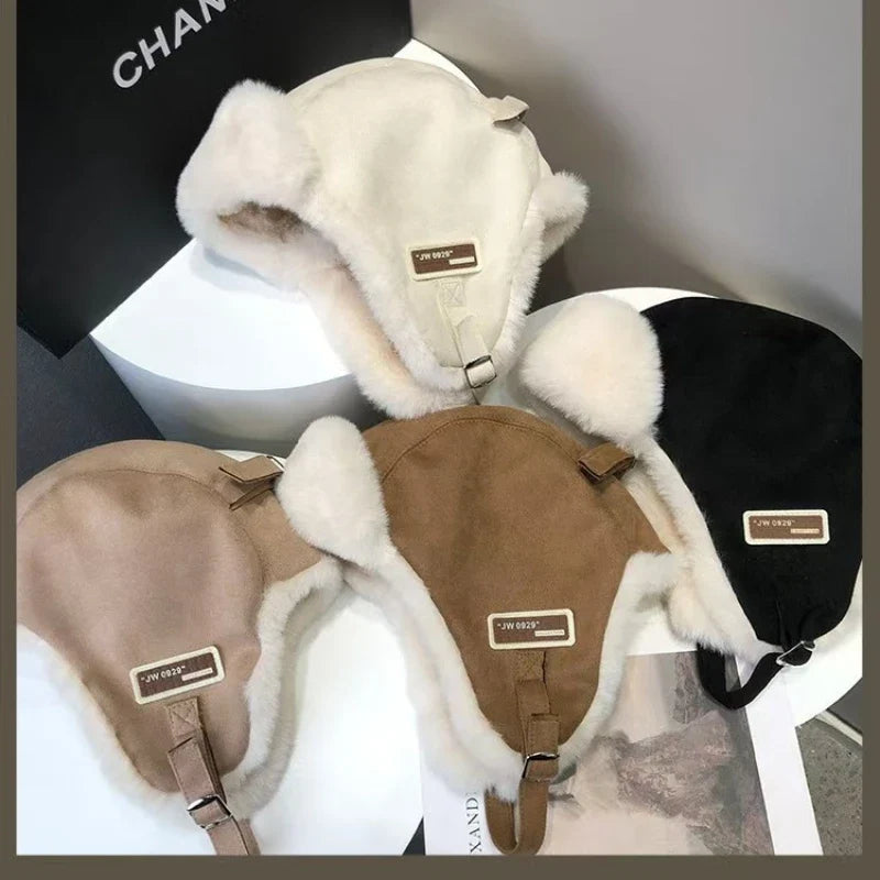 Winter warm and ear-protecting hat outdoor cycling retro fleece plush Lei Feng hat