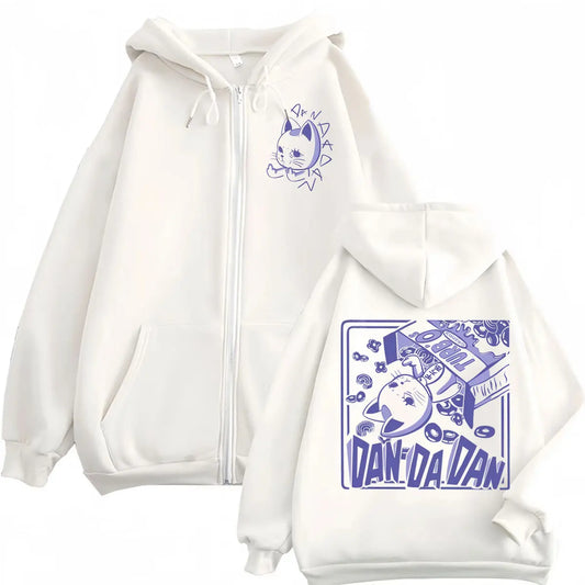 Anime Dandadan Turbo Granny Double Sided Print Zipper Hoodie Japanese Manga Style Zip Up Sweatshirts Men Women Casual Pullovers