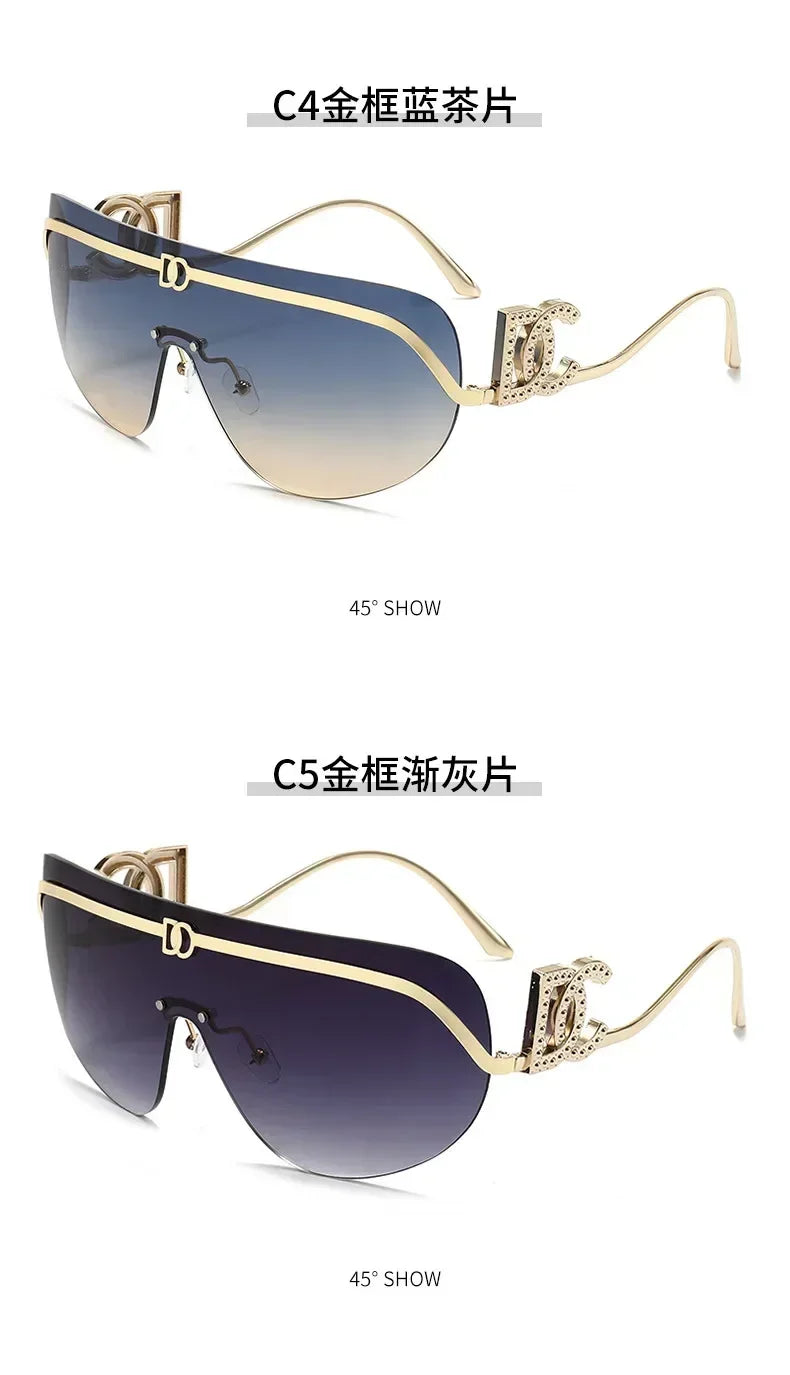 New Luxury Oversized Shield Sunglasses 2026 Gold Metal Brand Gradient Lens Sun Glasses UV400 Protection Trendy Shades Sunglass