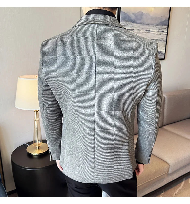 High Quality Men Double Breasted Blazer Suede Gilded Twill Slim Fit Business Social Formal Suit Jacket Tailcoats Men Clothes