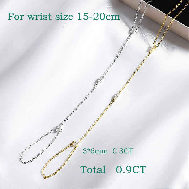 3*6mm Marquise Cut Moissanite Bracelets for Women Adjustable Chain 3 Gems 100% S925 Sterling Silver Plated 18K Jewelry
