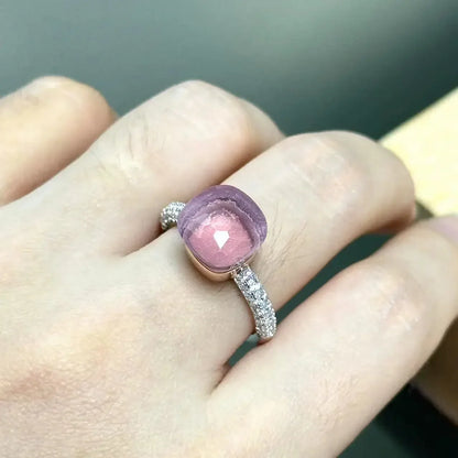 10.6mm S925 Ring Silver Rose Gold Metal 32 Colors Candy Style Zircon Crystal Ring for Women Fine Jewelry Party Gift Trendy Ring