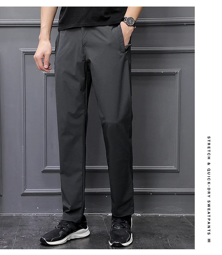 Men's Summer Cargo Pants Big Size Ice Silk Stretch Breathable Straight Leg Pants Quick Dry Elastic Lightweight Long Trousers