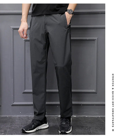 Men's Summer Cargo Pants Big Size Ice Silk Stretch Breathable Straight Leg Pants Quick Dry Elastic Lightweight Long Trousers