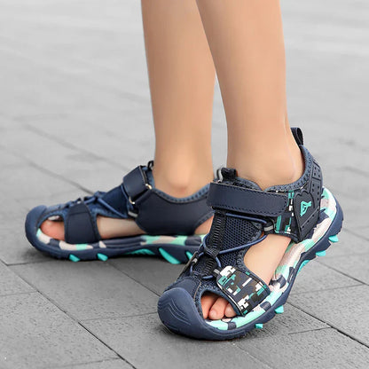 Summer Boys Sandals Casual Children Kids Rubber School Breathable Anti-Slip Beach Shoes Outdoor Anti-Bump Closed Toe Sandails